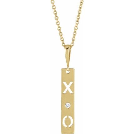14K Yellow .0075 CT Natural Diamond XO Bar 16-18" Necklace