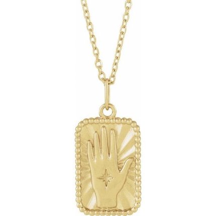 14K Yellow 20.2x9.42 mm Hamsa Hand Tarot Pendant