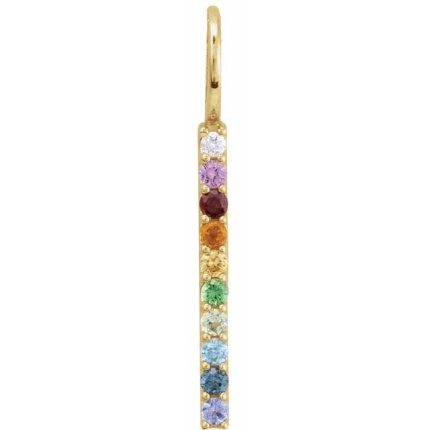 14K White Natural Multi-Gemstone & .02 CT Natural Diamond Rainbow Bar 18" Necklace