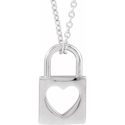 Sterling Silver 13.6x9 mm Cutout Heart Lock Pendant