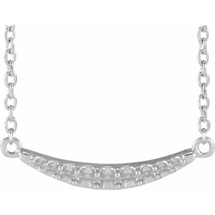 14K White 1.5 mm Round 5-Stone Curved Bar Family Necklace Center