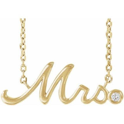 14K Yellow .015 CT Natural Diamond Mrs Necklace Center