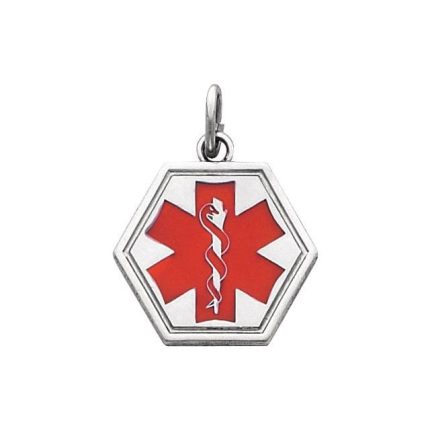 Sterling Silver & Red Enamel Medical Identification Pendant