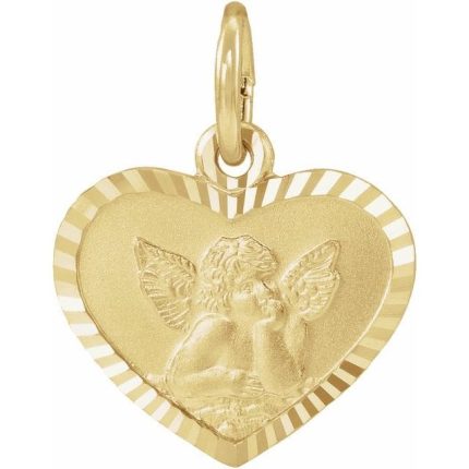 14K Yellow 12x9 mm Heart Cherub Angel Medal