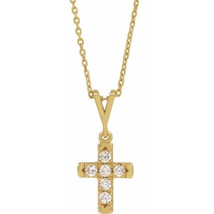 14K Yellow 3/4 CTW Natural Diamond French-Set Cross 16-18" Necklace