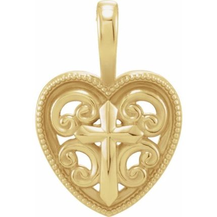 14K White 18.7x12.6 mm Cross and Heart Pendant