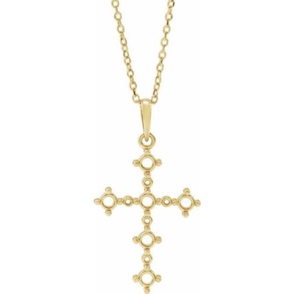 14K Yellow Lab-Grown Emerald & .07 CTW Natural Diamond Cross 16-18" Necklace