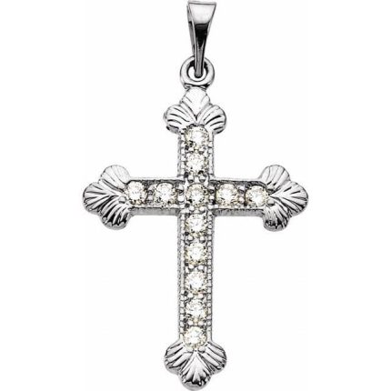 14K White 1/4 CTW Natural Diamond Cross Pendant