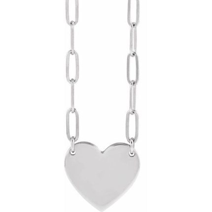 Sterling Silver Engravable Heart 18" Necklace