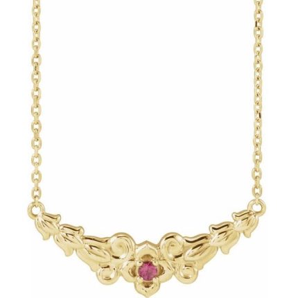 14K Yellow Accented Floral Necklace Center