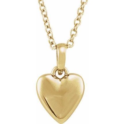 14K White Puffy Heart Pendant