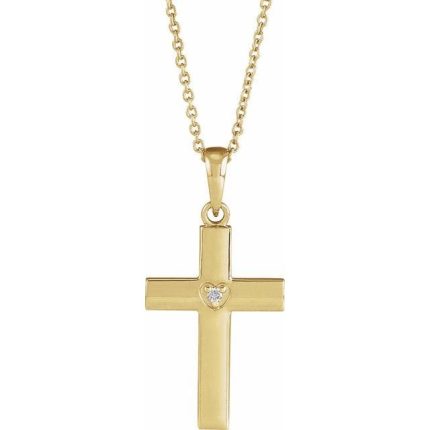 14K White Engravable Accented Cross Pendant Mounting