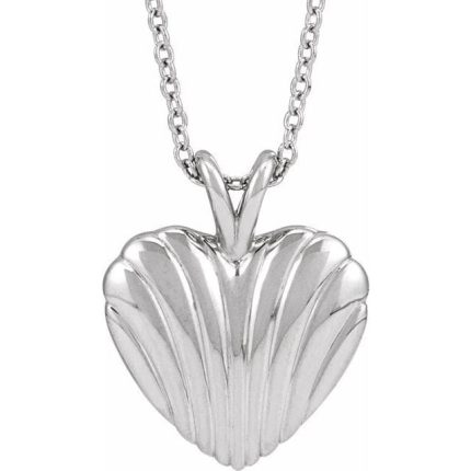 Sterling Silver Ribbed Heart Pendant