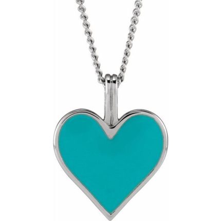 14K Yellow Light Turquoise Enamel Heart Pendant