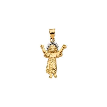14K Yellow/White 26x18.7 mm Divino Nino (Infant Jesus) Pendant