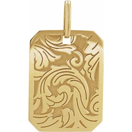 14K Yellow Floral Dog Tag 20" Necklace