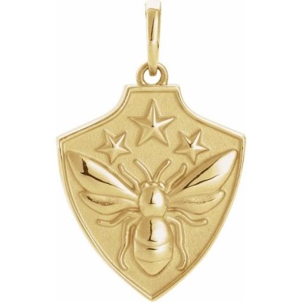 14K White Bee Shield Pendant
