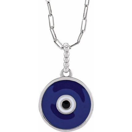 14K Yellow Blue Enamel Evil Eye Pendant