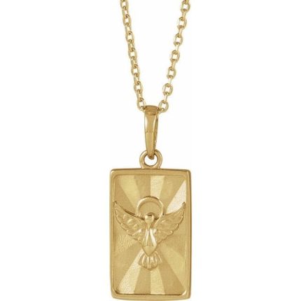14K White Holy Spirit & Dove Pendant