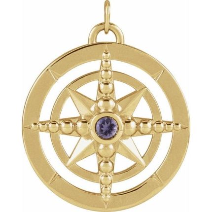 14K White Natural Mozambique Garnet Compass 20" Necklace