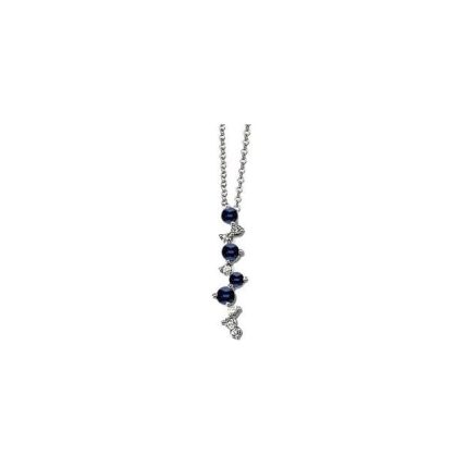 14K White Natural Blue Sapphire & 1/10 CTW Natural Diamond 18" Necklace