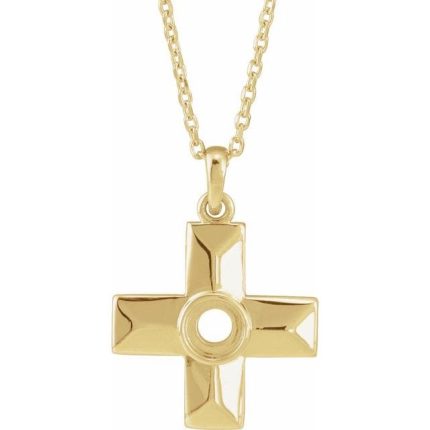 14K Yellow Natural White Opal Gratitude Cross Pendant