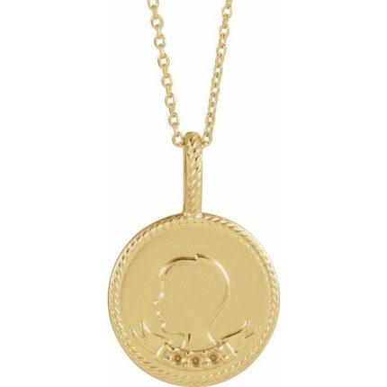 14K Yellow Natural Ruby Engravable Boy Silhouette Pendant Mounting