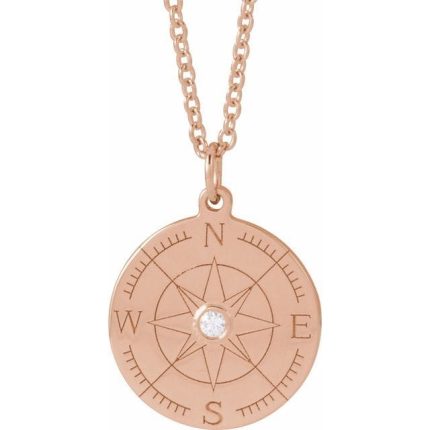 14K Yellow .015 CT Natural Diamond Compass Pendant