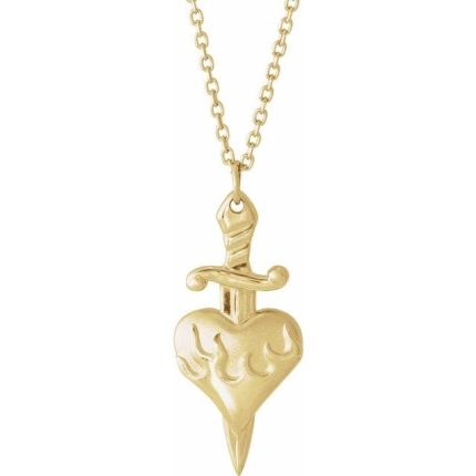 14K Yellow Heart & Dagger Pendant