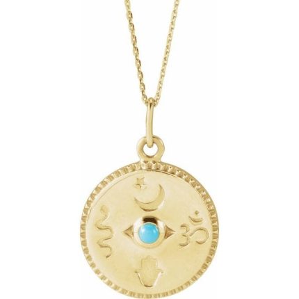 14K Yellow Natural Turquoise Spiritual 18" Necklace