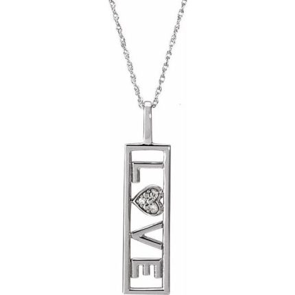 14K White .02 CTW Natural Diamond Love 18" Necklace