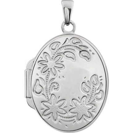 Sterling Silver Engravable Floral Oval Locket