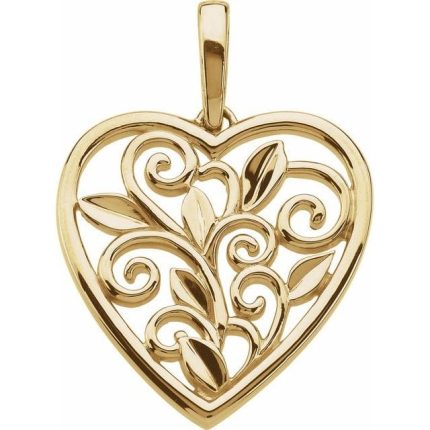 14K Yellow Filigree Heart Pendant