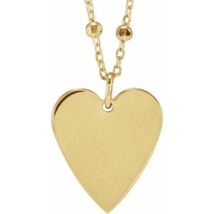 14K White Engravable Heart Pendant