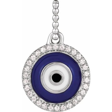 14K Yellow 1/10 CTW Natural Diamond Blue Enameled Evil Eye Pendant