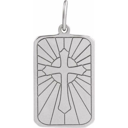 14K Yellow Cross Dog Tag Pendant