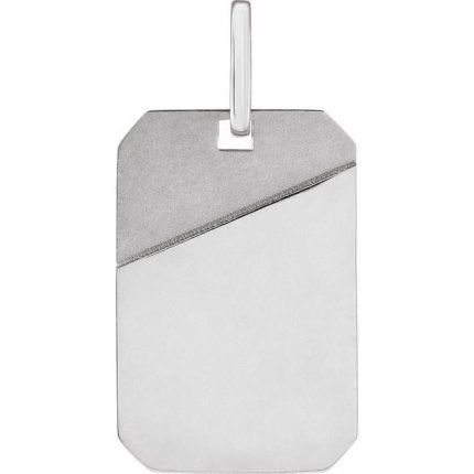 14K White Engravable Dog Tag Pendant