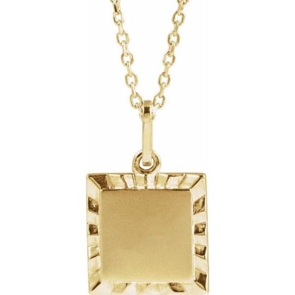 14K White Engravable Square Pendant