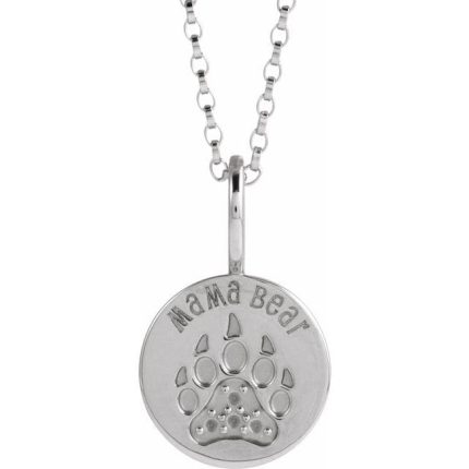 Sterling Silver .03 CTW Natural Diamond Mama Bear Pendant