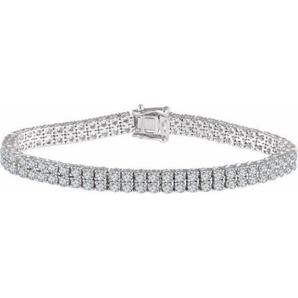 Sterling Silver Imitation White Cubic Zirconia Double Row Line 7" Bracelet