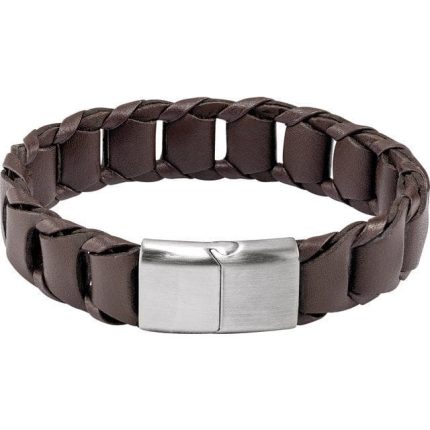 Stainless Steel 17 mm Black Leather 8" Bracelet