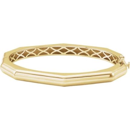 14K Yellow Geometric Hinged 7" Bangle Bracelet