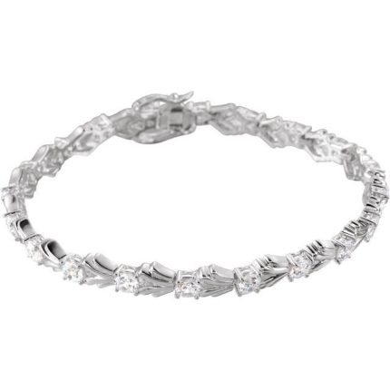 Sterling Silver  Imitation White Cubic Zirconia Line 7 1/2" Bracelet