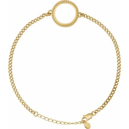 14K Yellow Coin Frame Bezel Adjustable 7-8 Bracelet Mounting 13x1 mm Coin