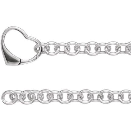 Sterling Silver 10 mm Cable 7 1/2" Chain with Heart Clasp