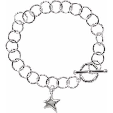 Sterling Silver 9.5 mm Star Charm 7 1/2" Bracelet