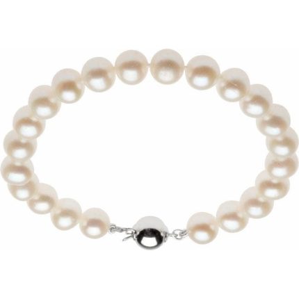 Sterling Silver 8-9 mm Cultured White Freshwater Pearl 7 3/4" Bracelet