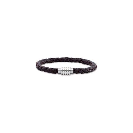 Stainless Steel & 6 mm Black Braided Leather 8" Bracelet