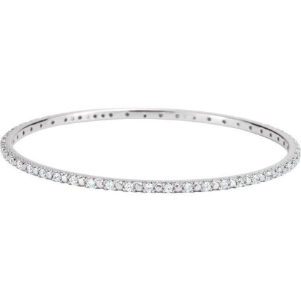Sterling Silver 2 mm Imitation White Cubic Zirconia Bangle 7 1/2" Bracelet