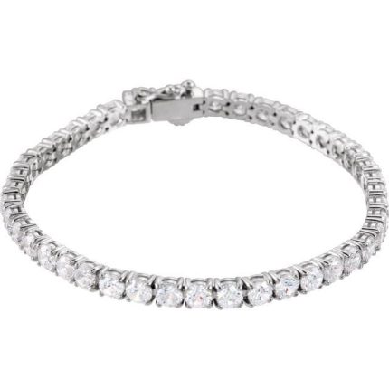 Sterling Silver  Imitation White Cubic Zirconia Line 7" Bracelet